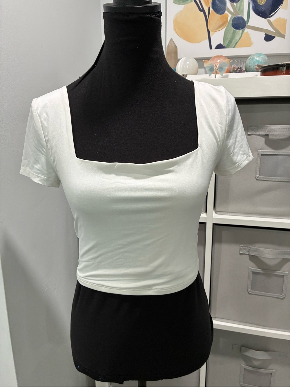 The Workshop White Square Neck    Crop Top